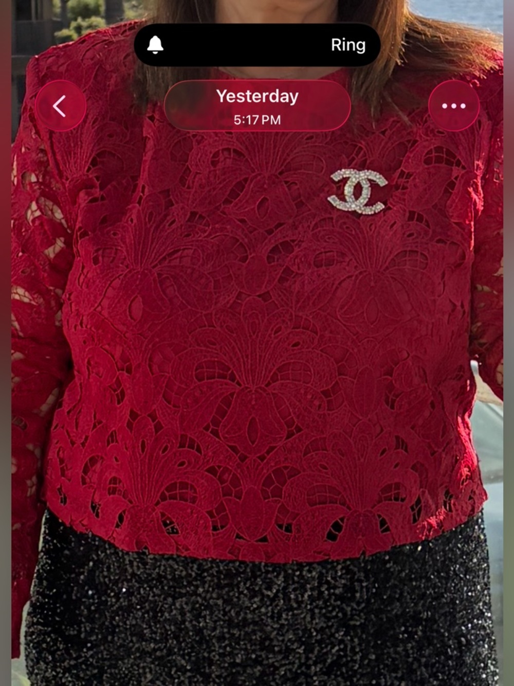 Ann Taylor Bright Red Lace Long-Sleeve Crop Blouse
